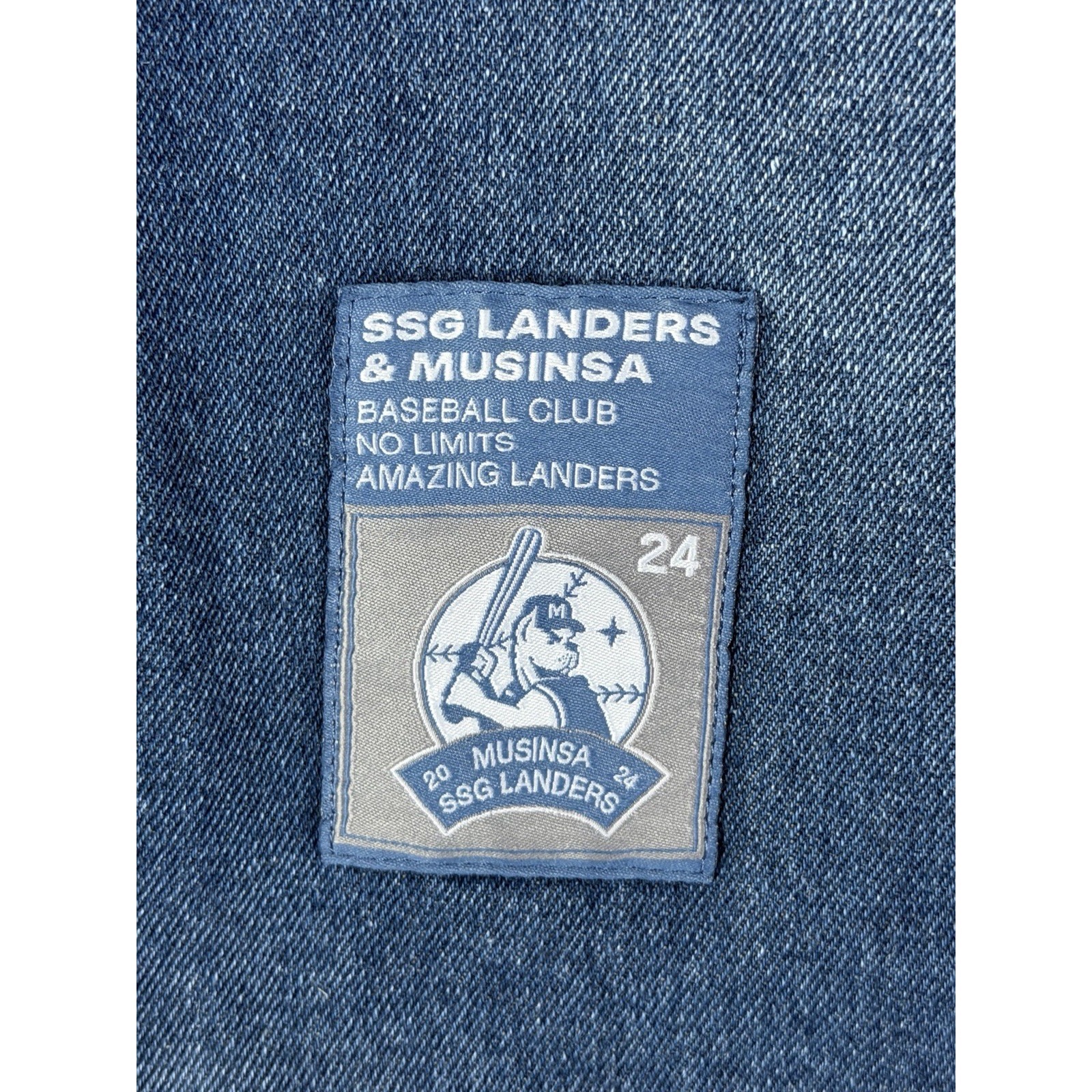 Ssg Landers X Musinsa 2024 Denim Baseball Jersey Size L Nwt Korean Kbo Official — image 3 of 8